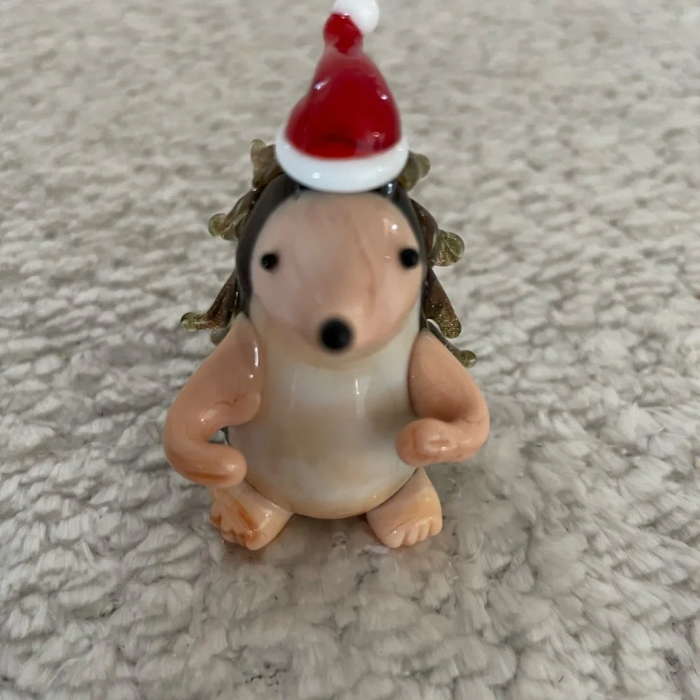 SET OF 2 PIER 1 IMPORTS TINY BLOWN GLASS CHRISTMAS HEDGEHOG DECOR NWTSET OF 2